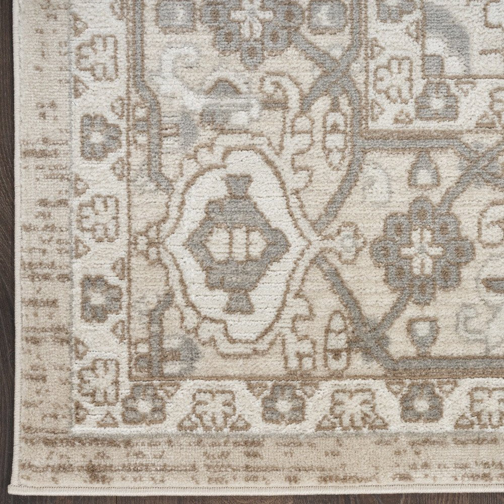 8' Beige And Ivory Medallion Distressed Runner Rug
