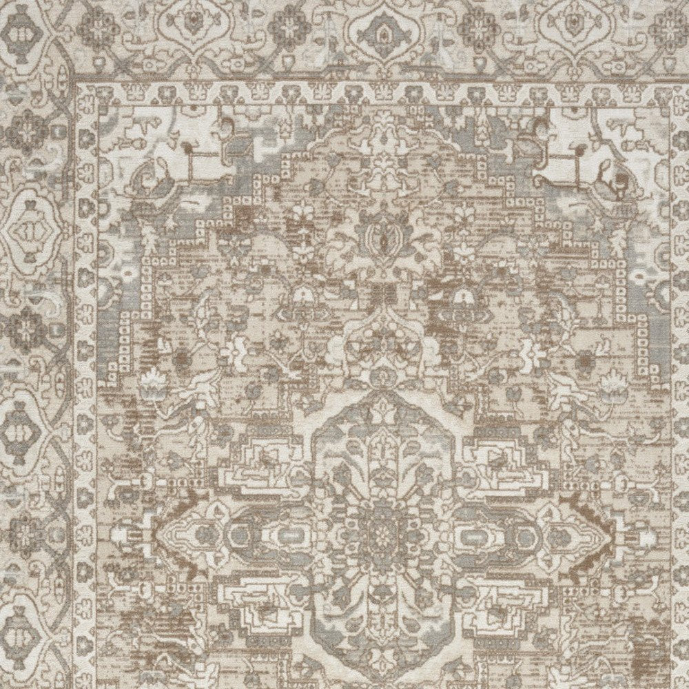 5' X 7' Beige and Ivory Medallion Power Loom Distressed Area Rug