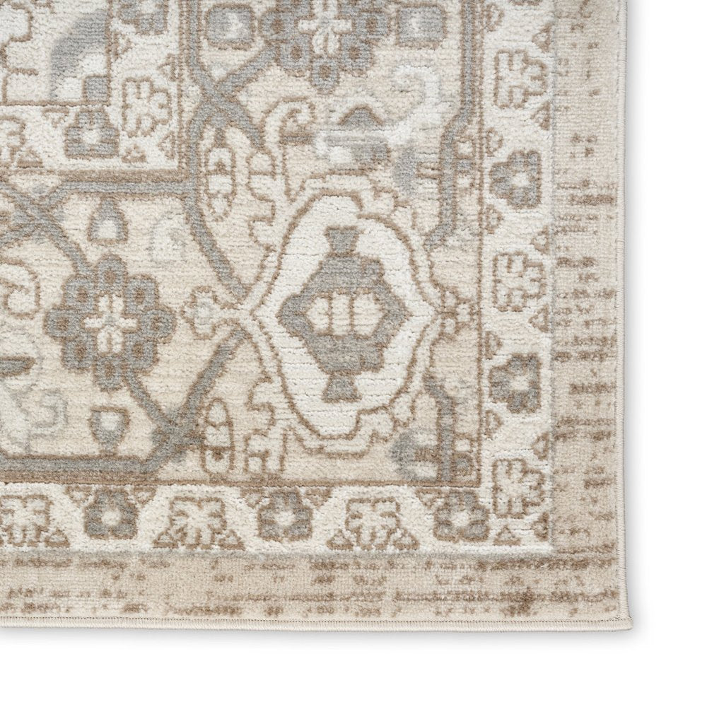 5' X 7' Beige and Ivory Medallion Power Loom Distressed Area Rug