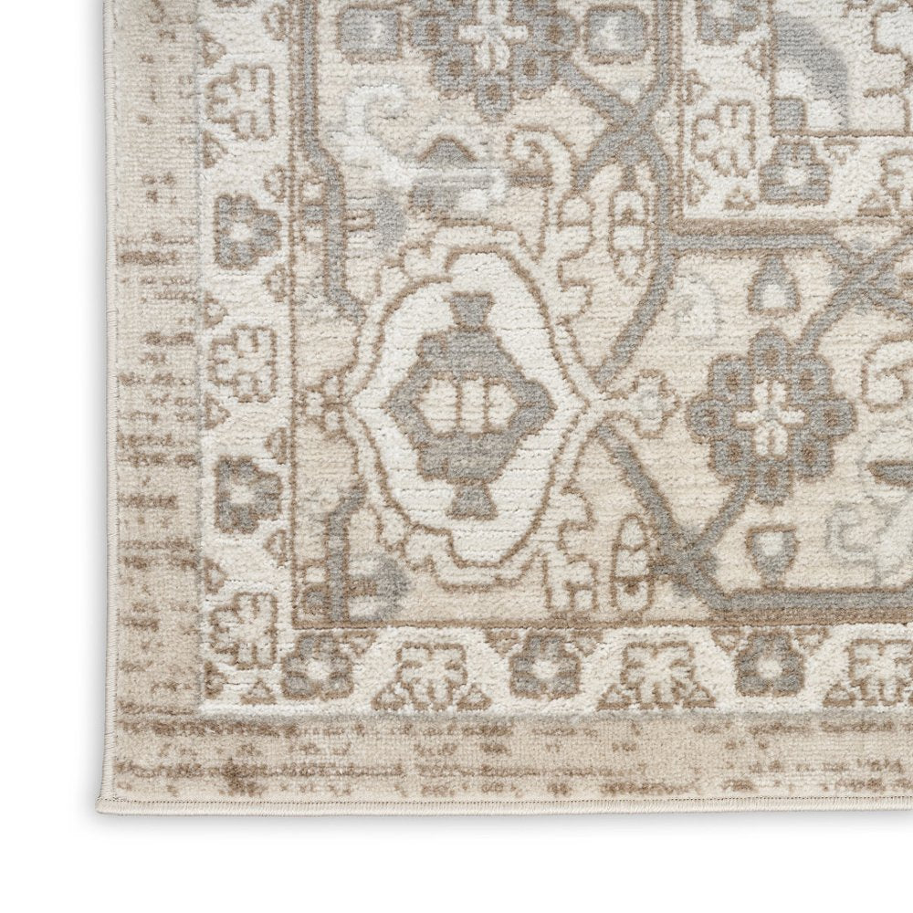 5' X 7' Beige and Ivory Medallion Power Loom Distressed Area Rug