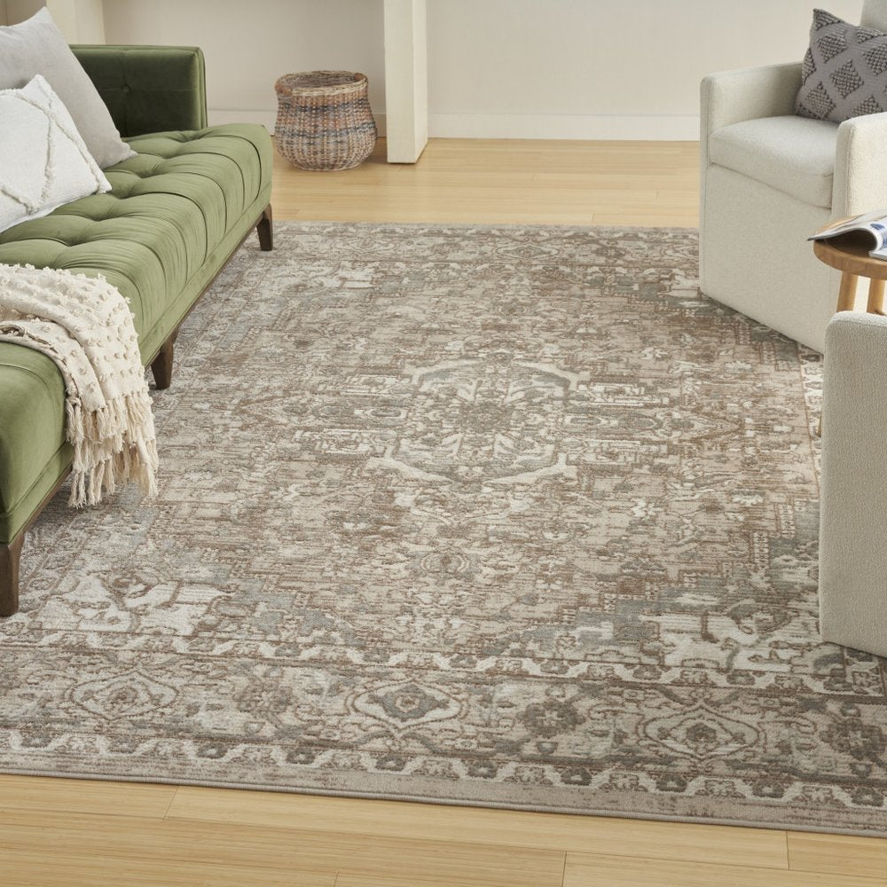 5' X 7' Beige and Ivory Medallion Power Loom Distressed Area Rug