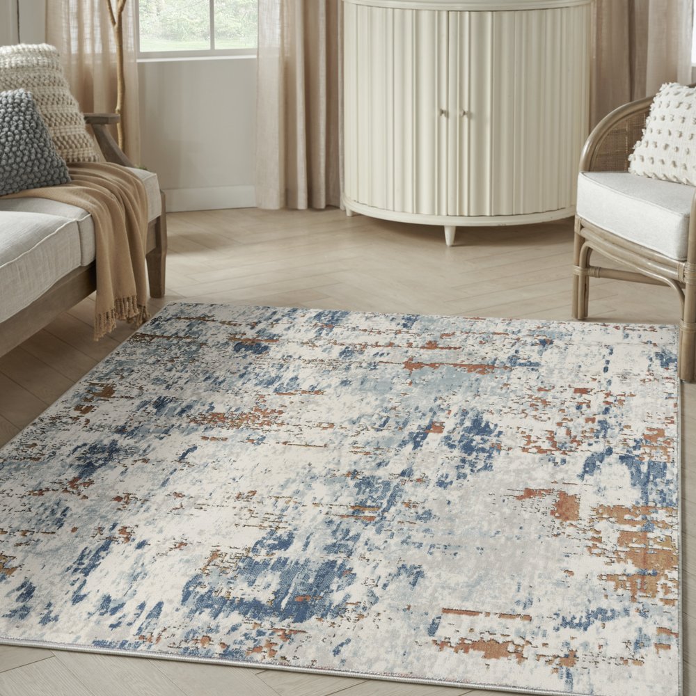 4' X 6' Beige and Blue Abstract Power Loom Area Rug