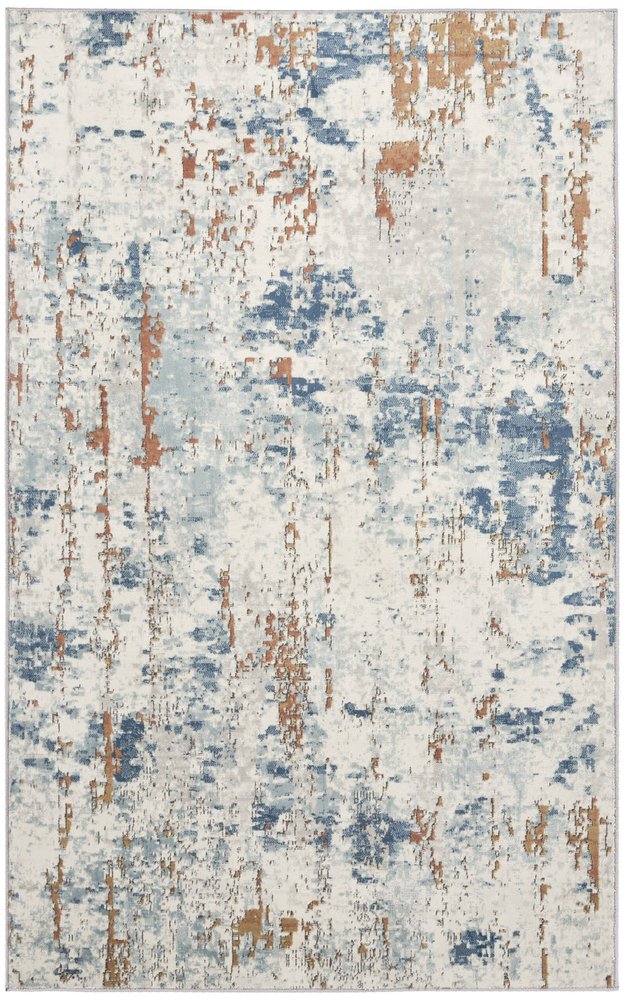 4' X 6' Beige and Blue Abstract Power Loom Area Rug