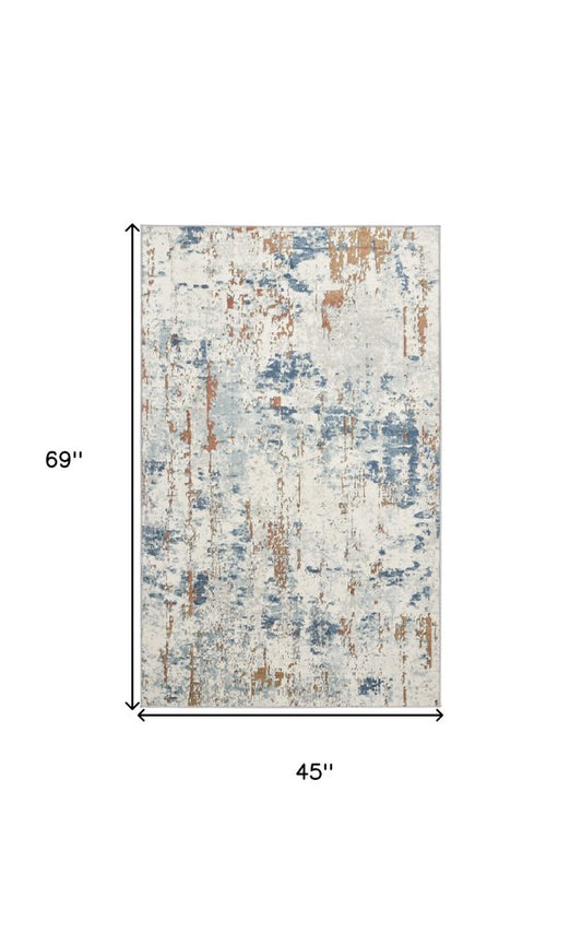 4' X 6' Beige and Blue Abstract Power Loom Area Rug