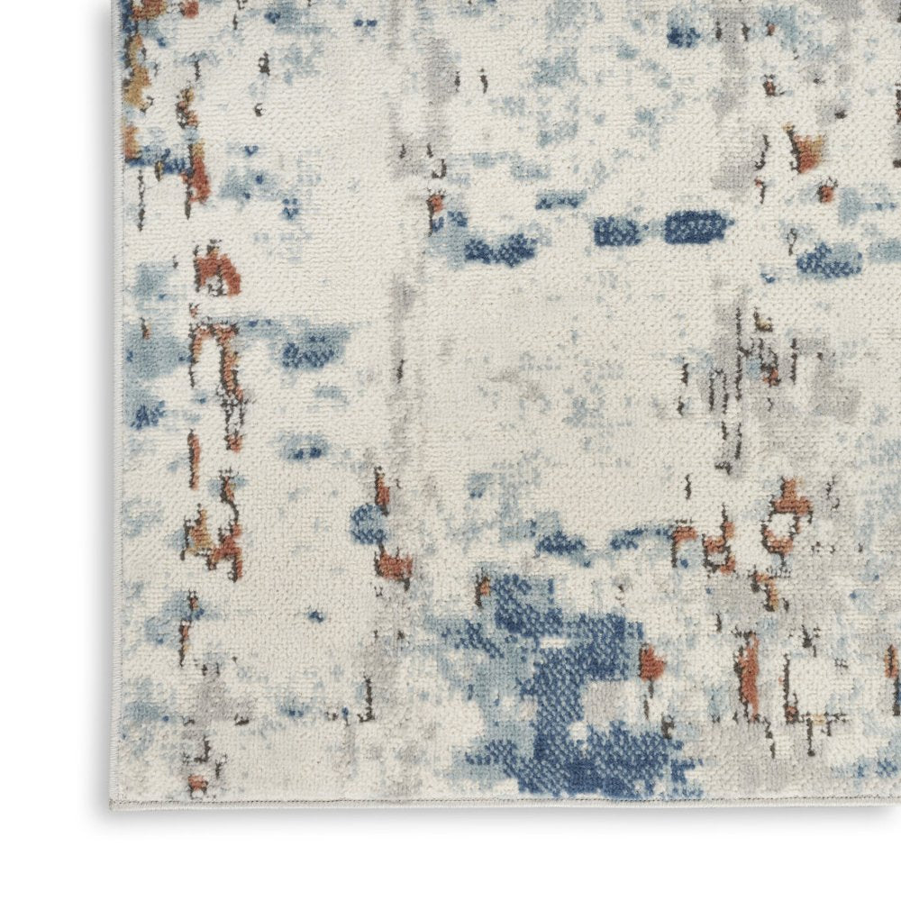 5' X 7' Beige and Blue Abstract Power Loom Area Rug