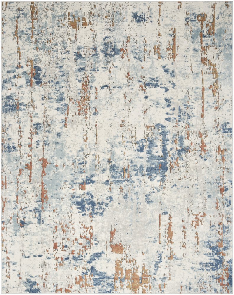 5' X 7' Beige and Blue Abstract Power Loom Area Rug