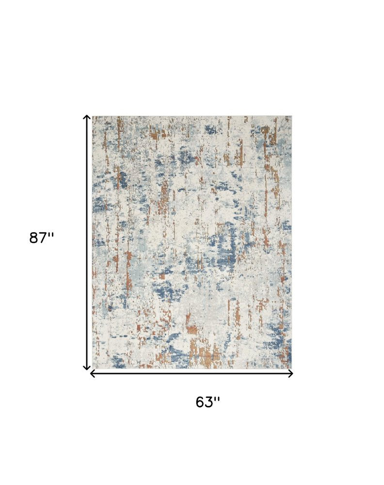 5' X 7' Beige and Blue Abstract Power Loom Area Rug
