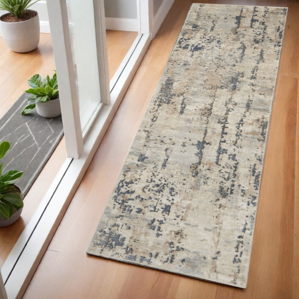 6' Beige And Gray Abstract Runner Rug
