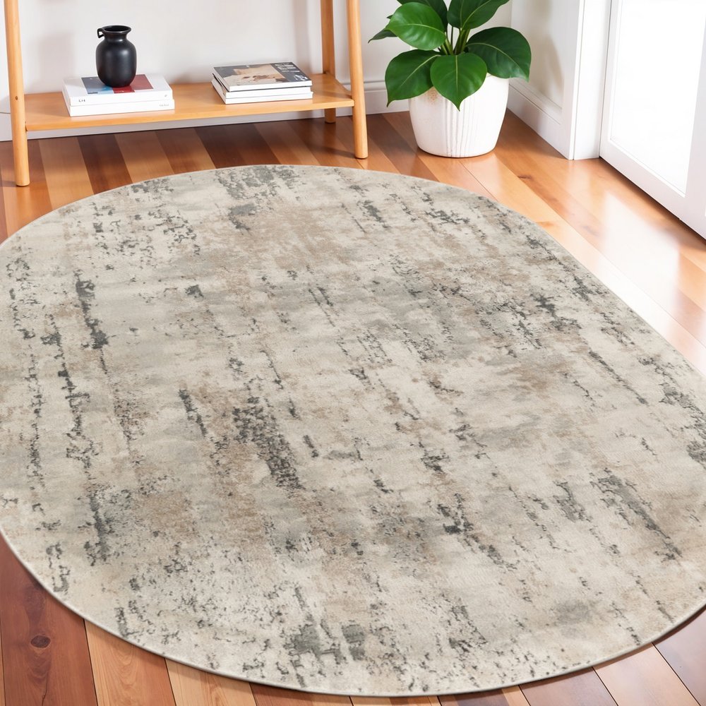 5' X 8' Beige and Gray Abstract Power Loom Area Rug