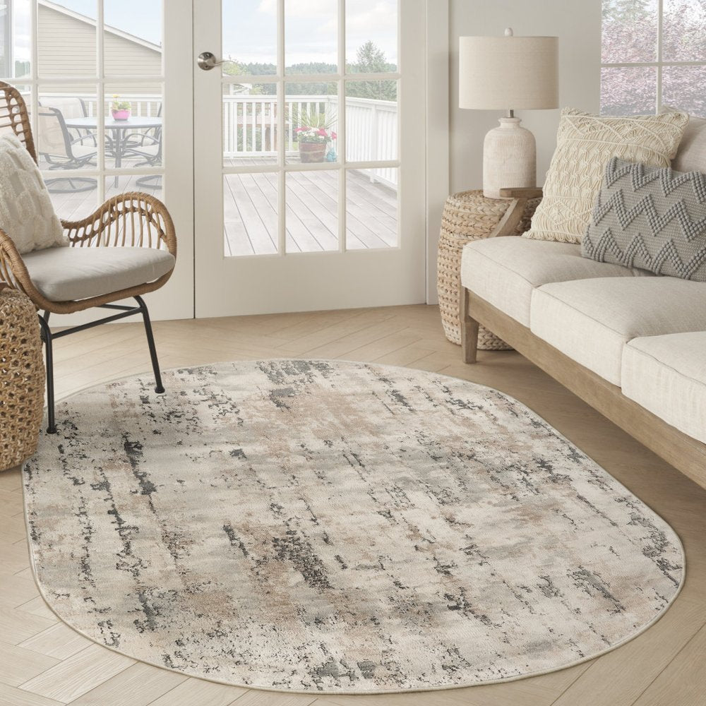 6' X 9' Beige and Gray Abstract Power Loom Area Rug