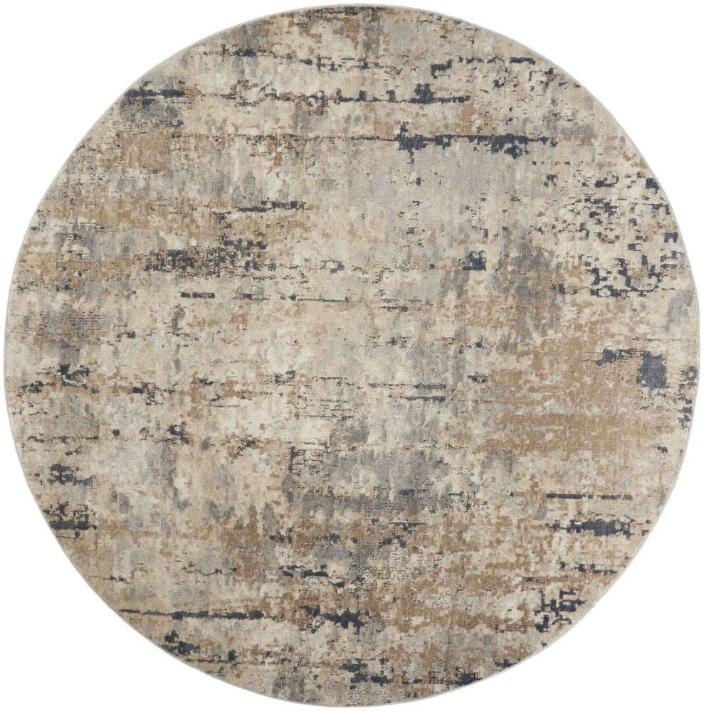 10' Beige and Gray Round Abstract Power Loom Area Rug