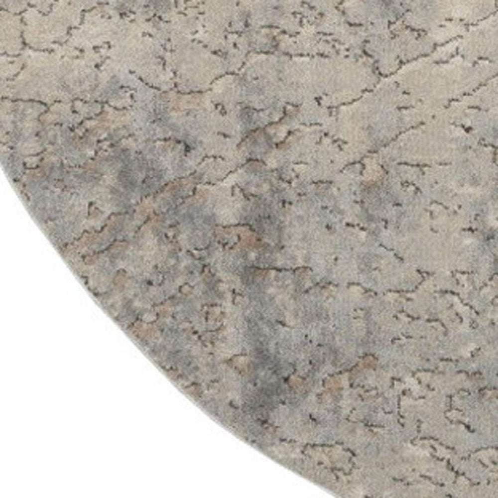 8' Beige and Gray Round Abstract Power Loom Area Rug