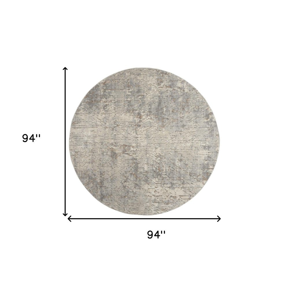 8' Beige and Gray Round Abstract Power Loom Area Rug