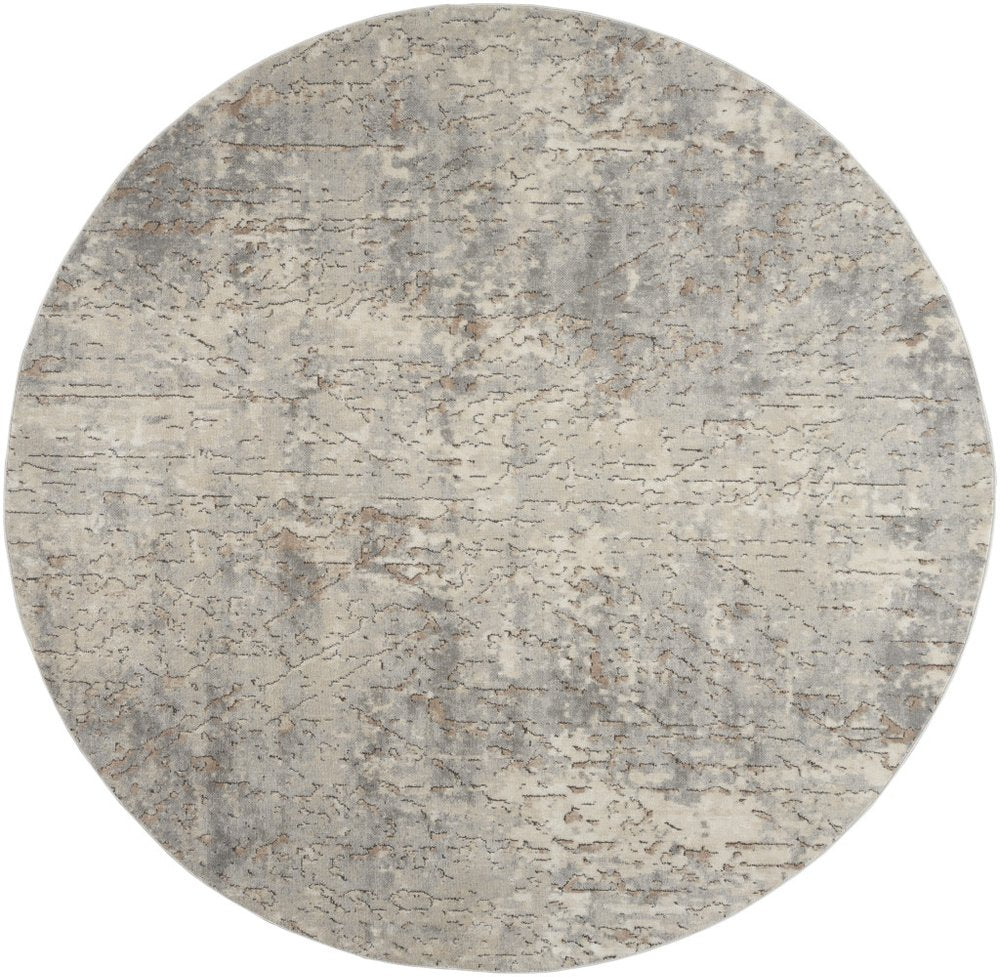 8' Beige and Gray Round Abstract Power Loom Area Rug