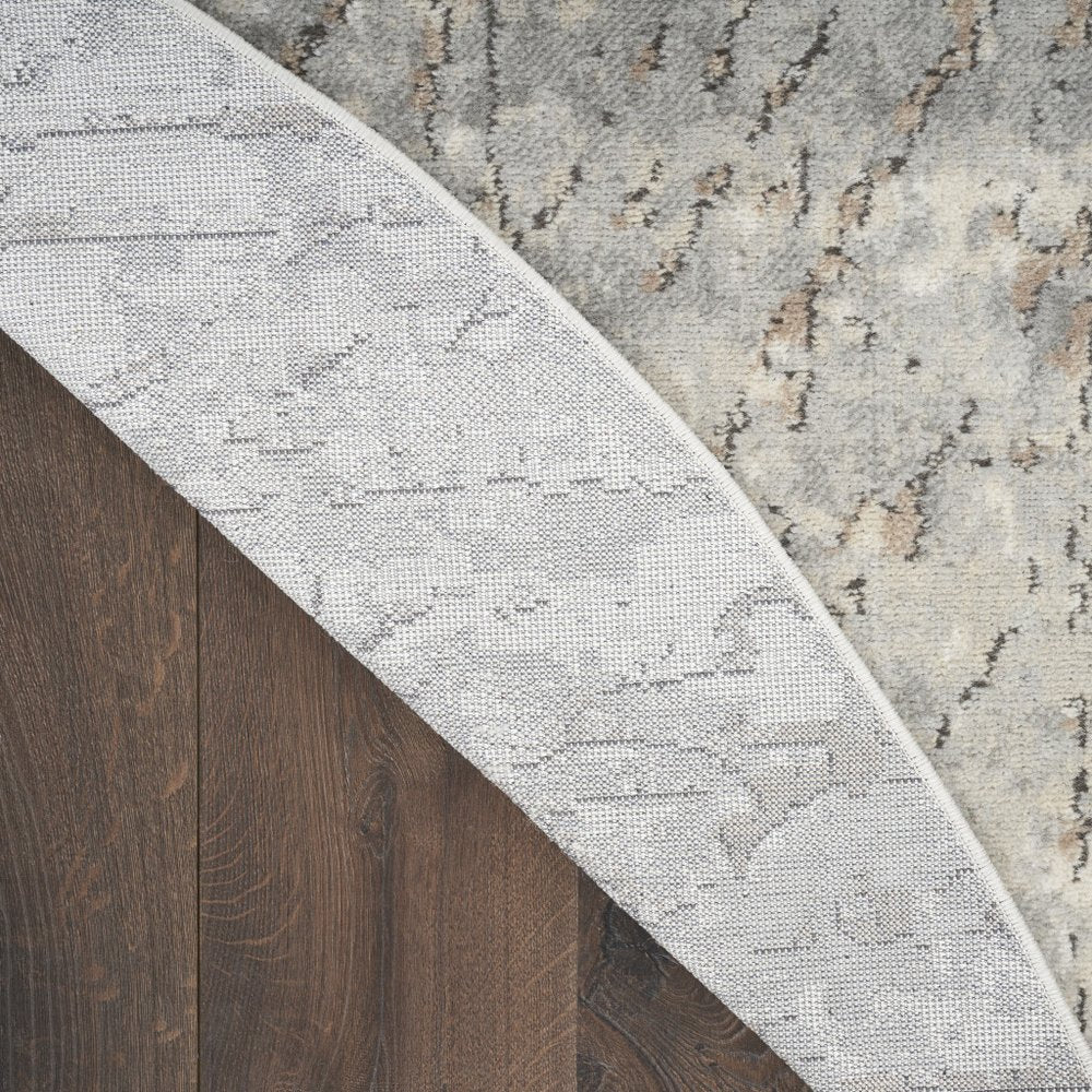 8' Beige and Gray Round Abstract Power Loom Area Rug