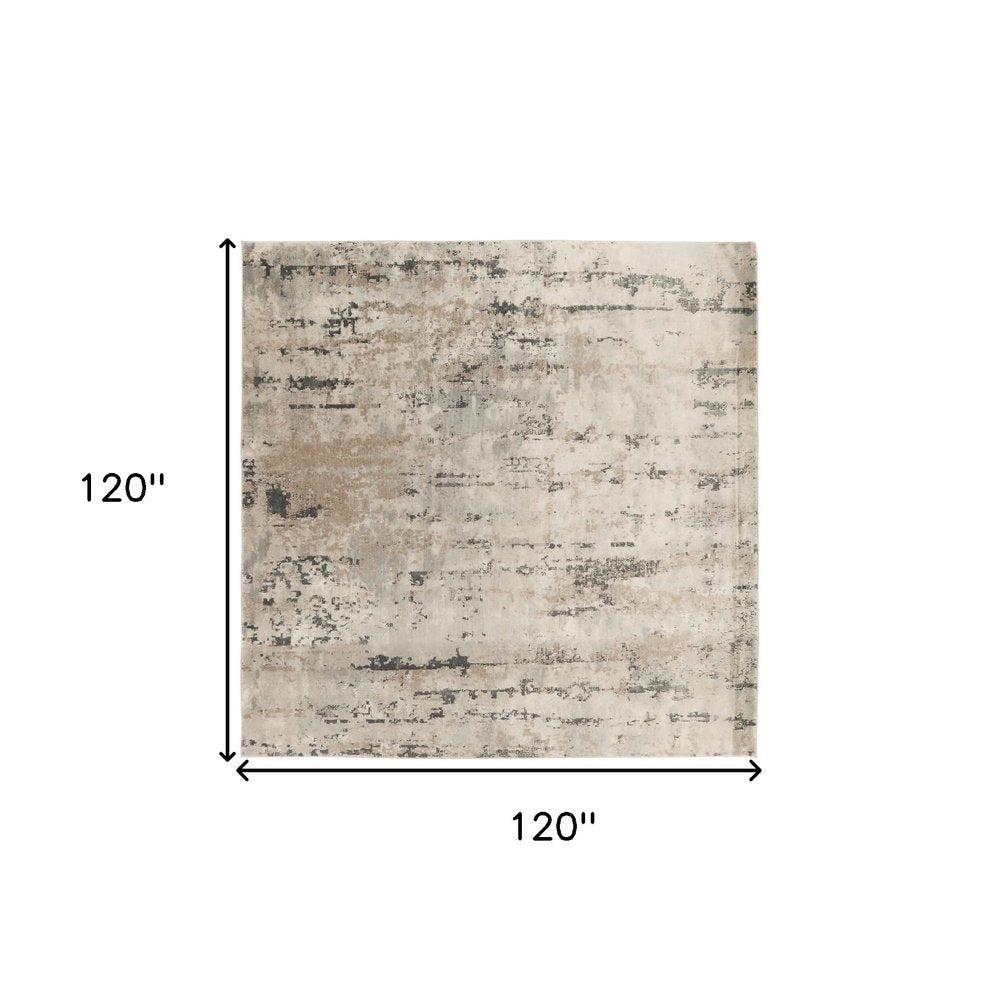 10' Beige and Gray Square Abstract Power Loom Area Rug