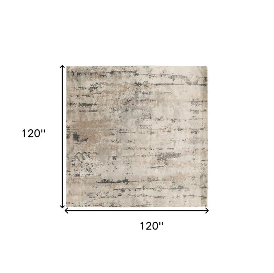10' Beige and Gray Square Abstract Power Loom Area Rug
