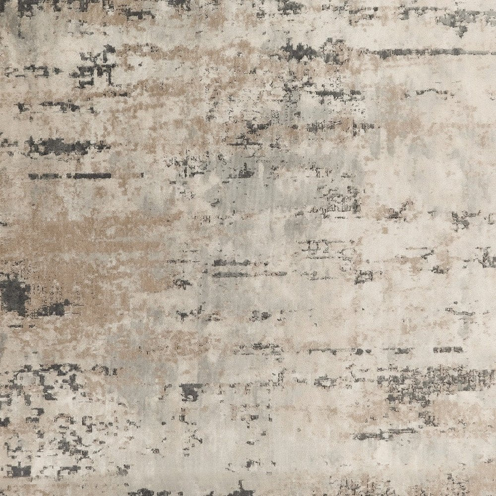 8' Beige and Gray Square Abstract Power Loom Area Rug