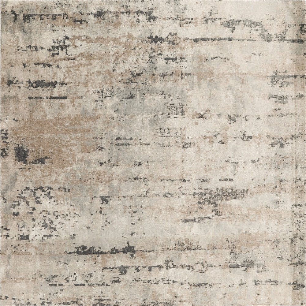 8' Beige and Gray Square Abstract Power Loom Area Rug