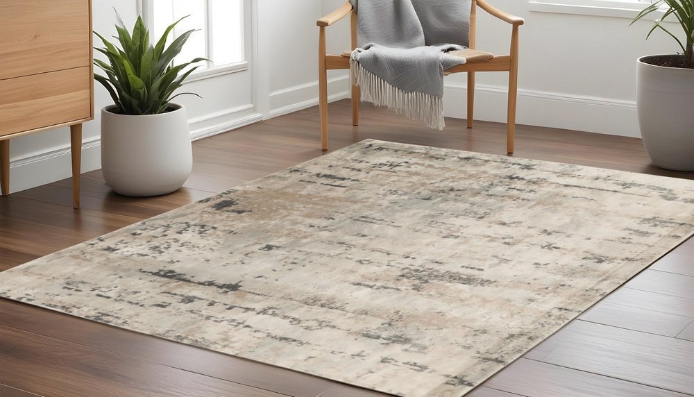 8' Beige and Gray Square Abstract Power Loom Area Rug
