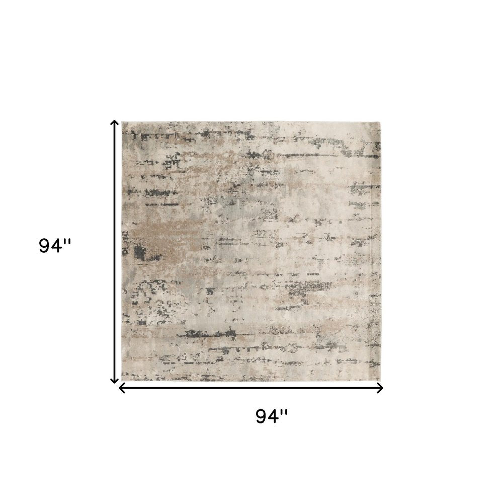 8' Beige and Gray Square Abstract Power Loom Area Rug