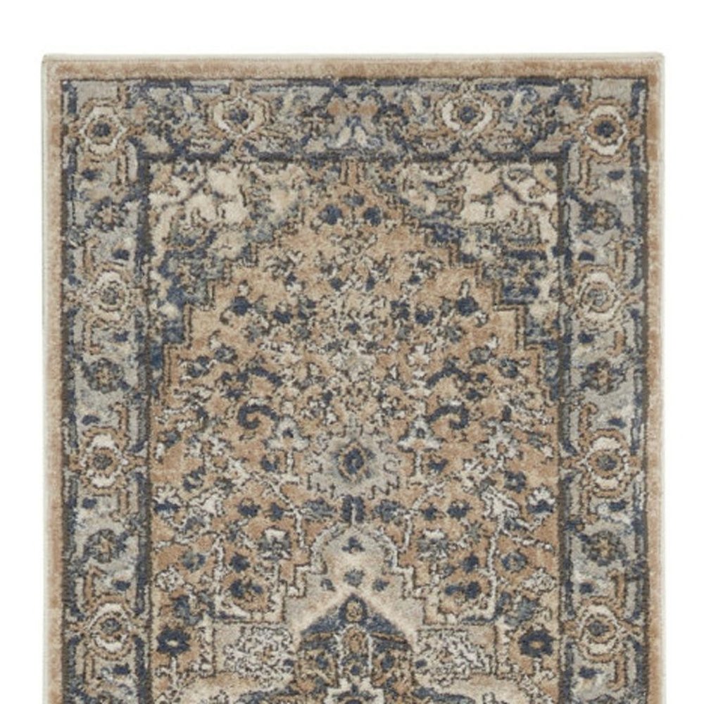 16' Beige And Gray Medallion Distressed Runner Rug