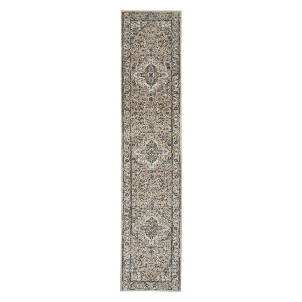 16' Beige And Gray Medallion Distressed Runner Rug