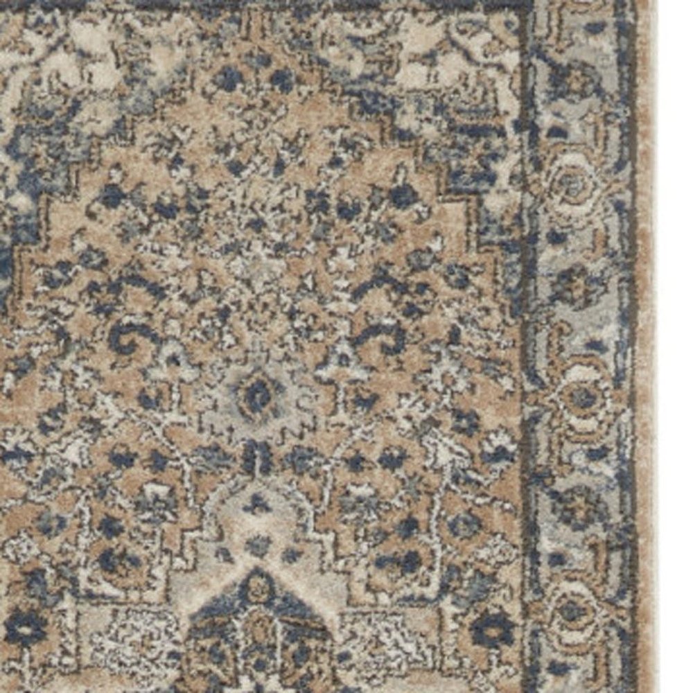 20' Beige And Gray Medallion Distressed Runner Rug