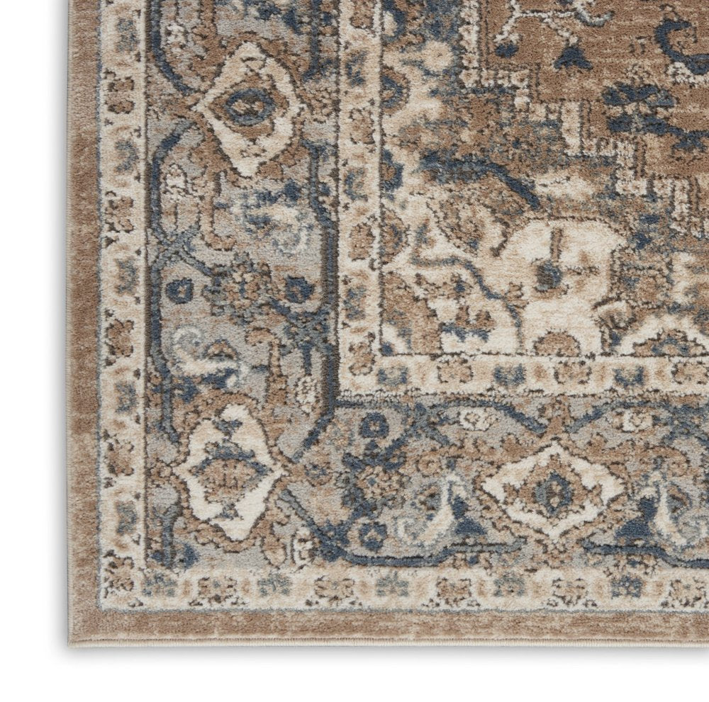 20' Beige And Gray Medallion Distressed Runner Rug