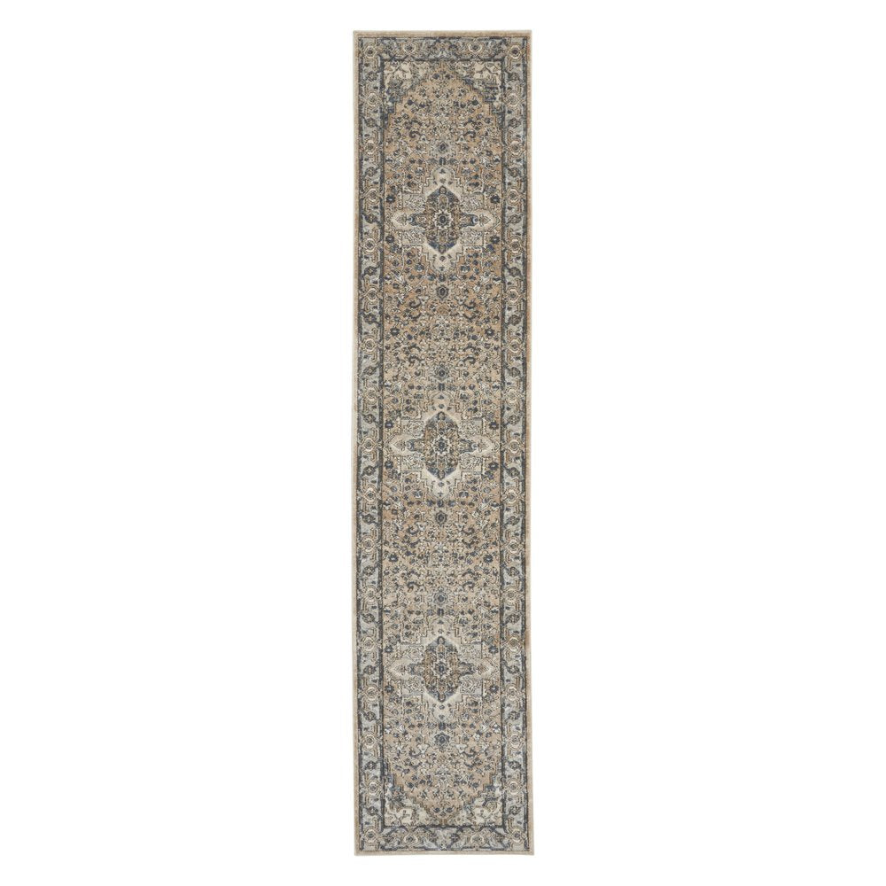 20' Beige And Gray Medallion Distressed Runner Rug