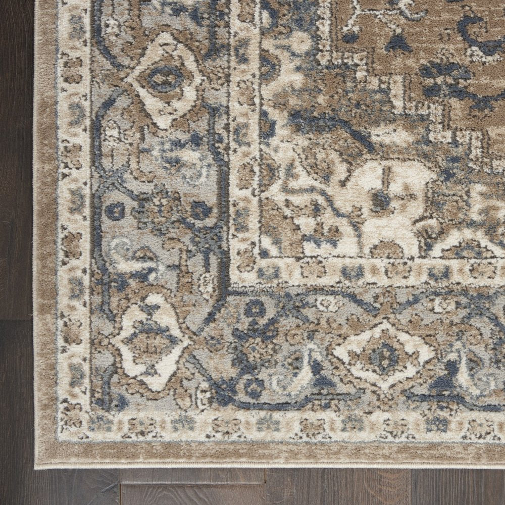 6' Beige And Gray Medallion Distressed Runner Rug