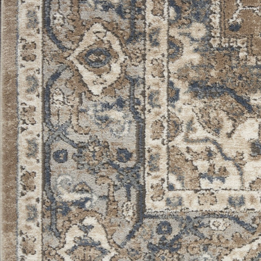 6' Beige And Gray Medallion Distressed Runner Rug