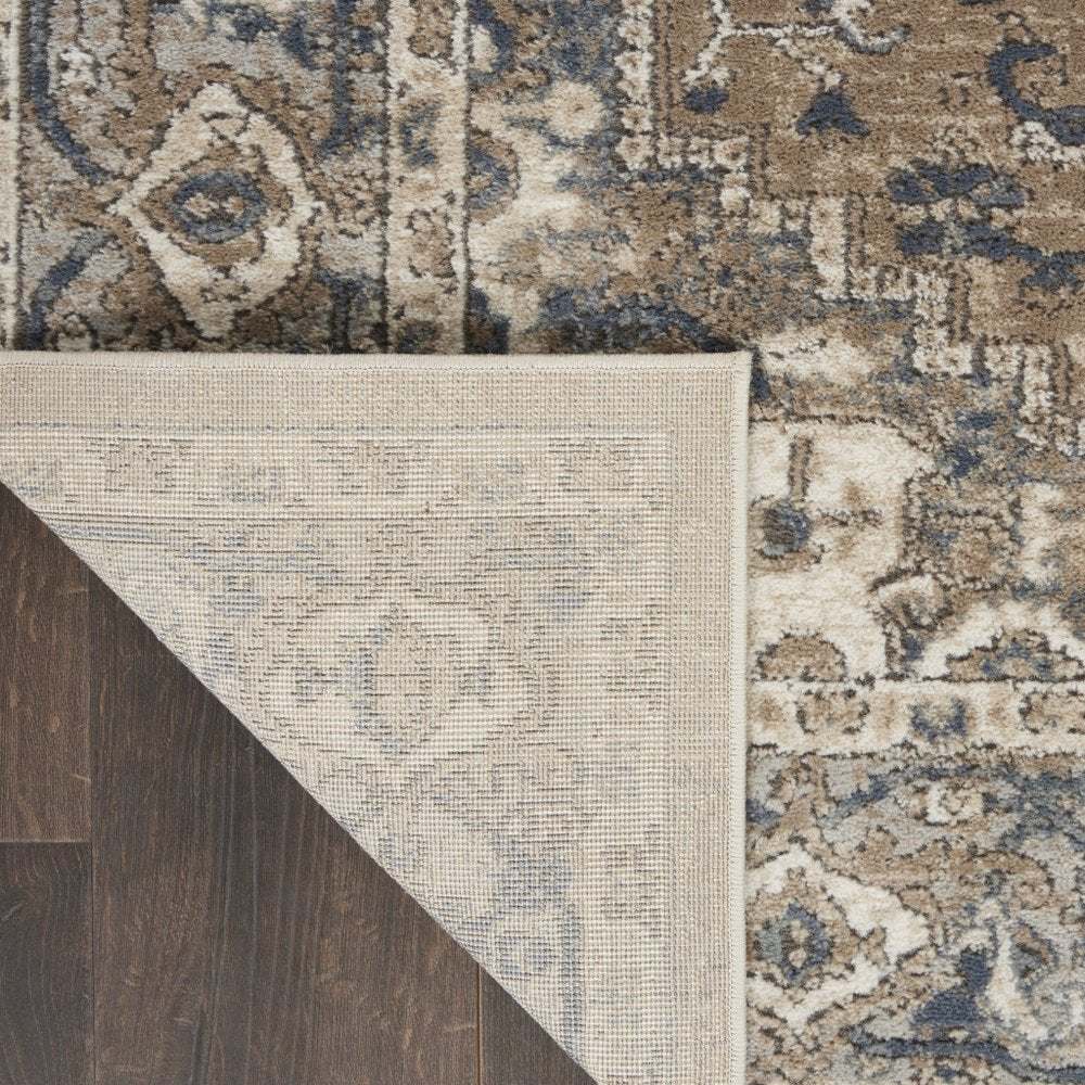 6' Beige And Gray Medallion Distressed Runner Rug