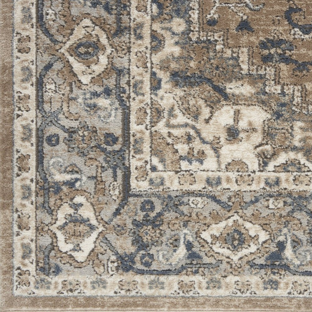 6' Beige And Gray Medallion Distressed Runner Rug
