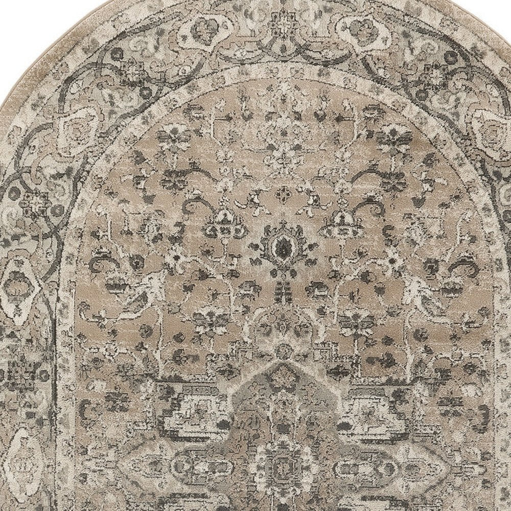 5' X 8' Beige and Gray Medallion Power Loom Distressed Area Rug