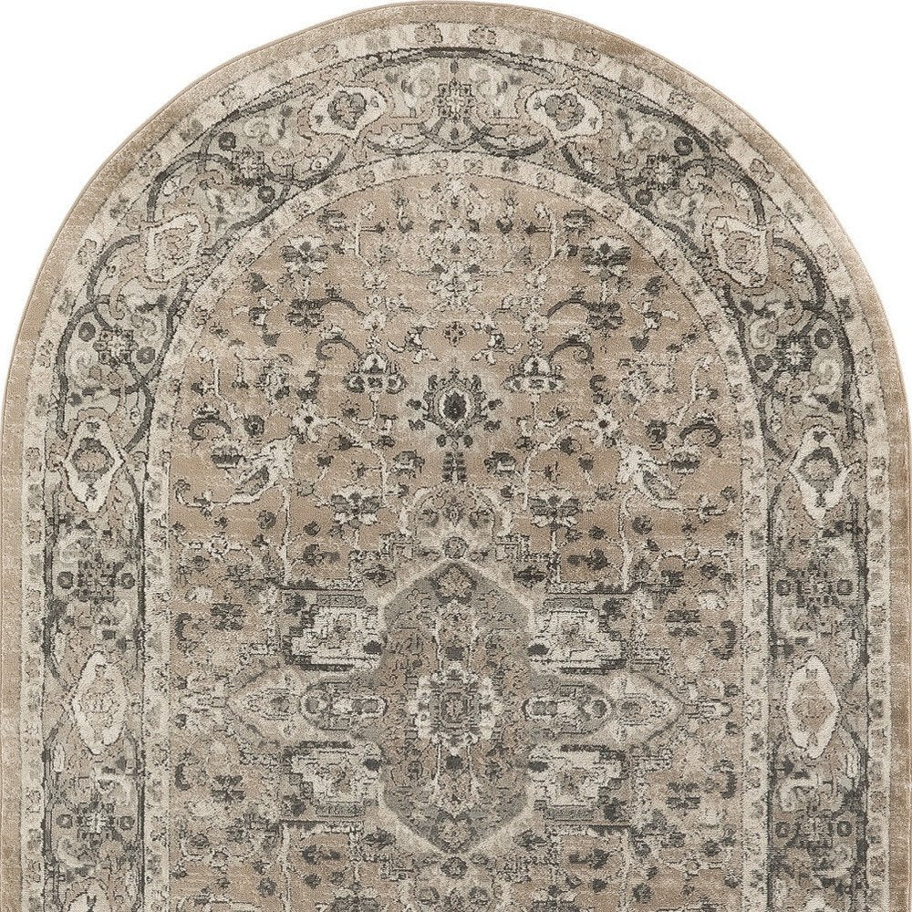 5' X 8' Beige and Gray Medallion Power Loom Distressed Area Rug