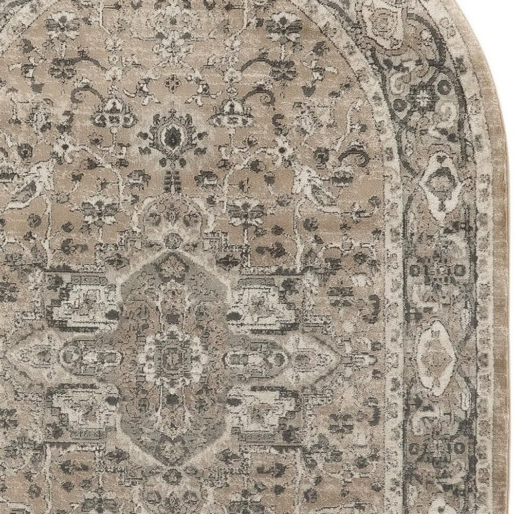5' X 8' Beige and Gray Medallion Power Loom Distressed Area Rug