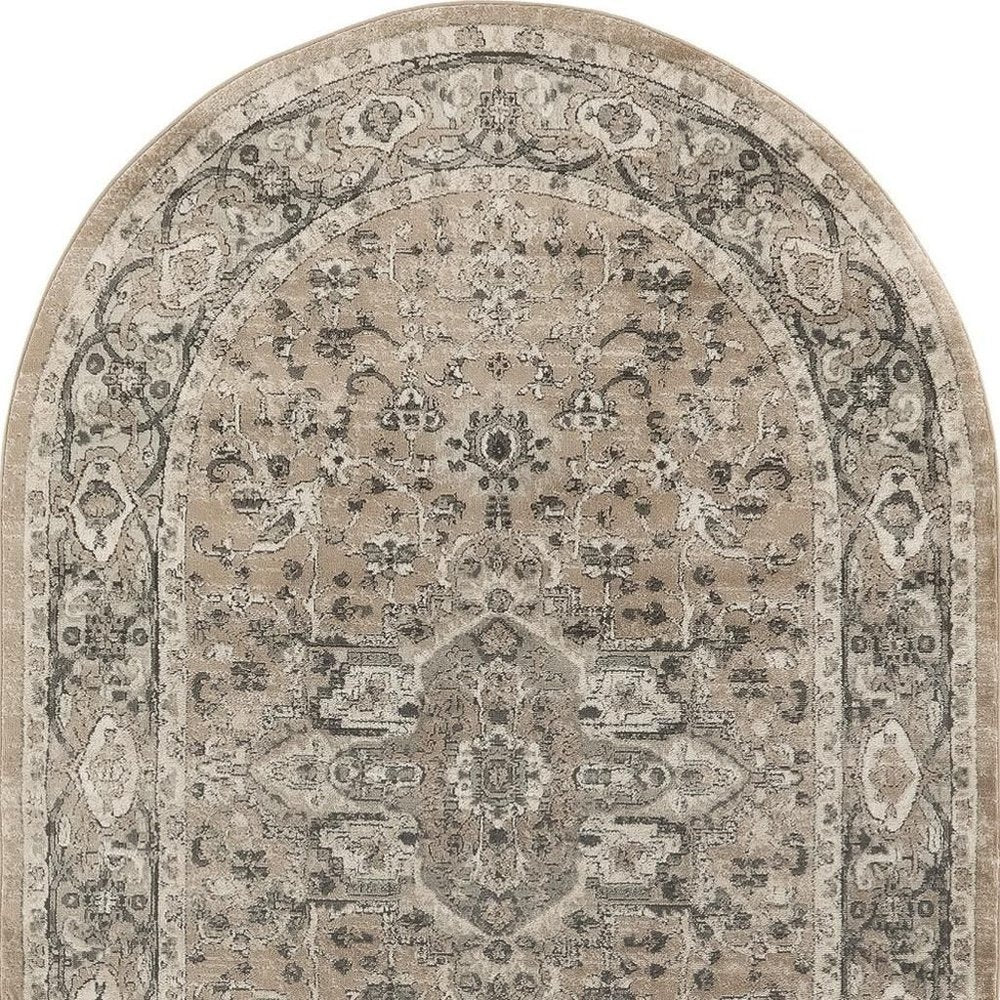 5' X 8' Beige and Gray Medallion Power Loom Distressed Area Rug