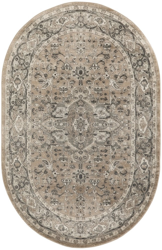 5' X 8' Beige and Gray Medallion Power Loom Distressed Area Rug