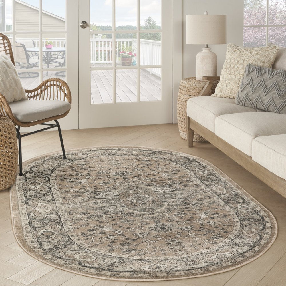 6' X 9' Beige and Gray Medallion Power Loom Distressed Area Rug