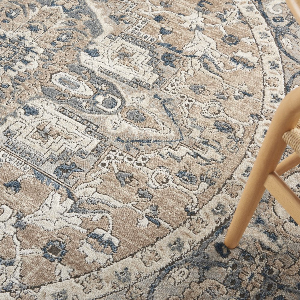 6' X 9' Beige and Gray Medallion Power Loom Distressed Area Rug