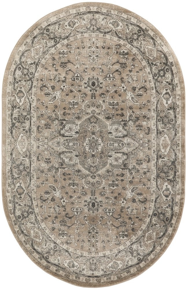 6' X 9' Beige and Gray Medallion Power Loom Distressed Area Rug
