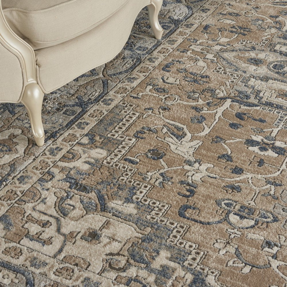12' X 15' Beige and Gray Medallion Power Loom Distressed Area Rug