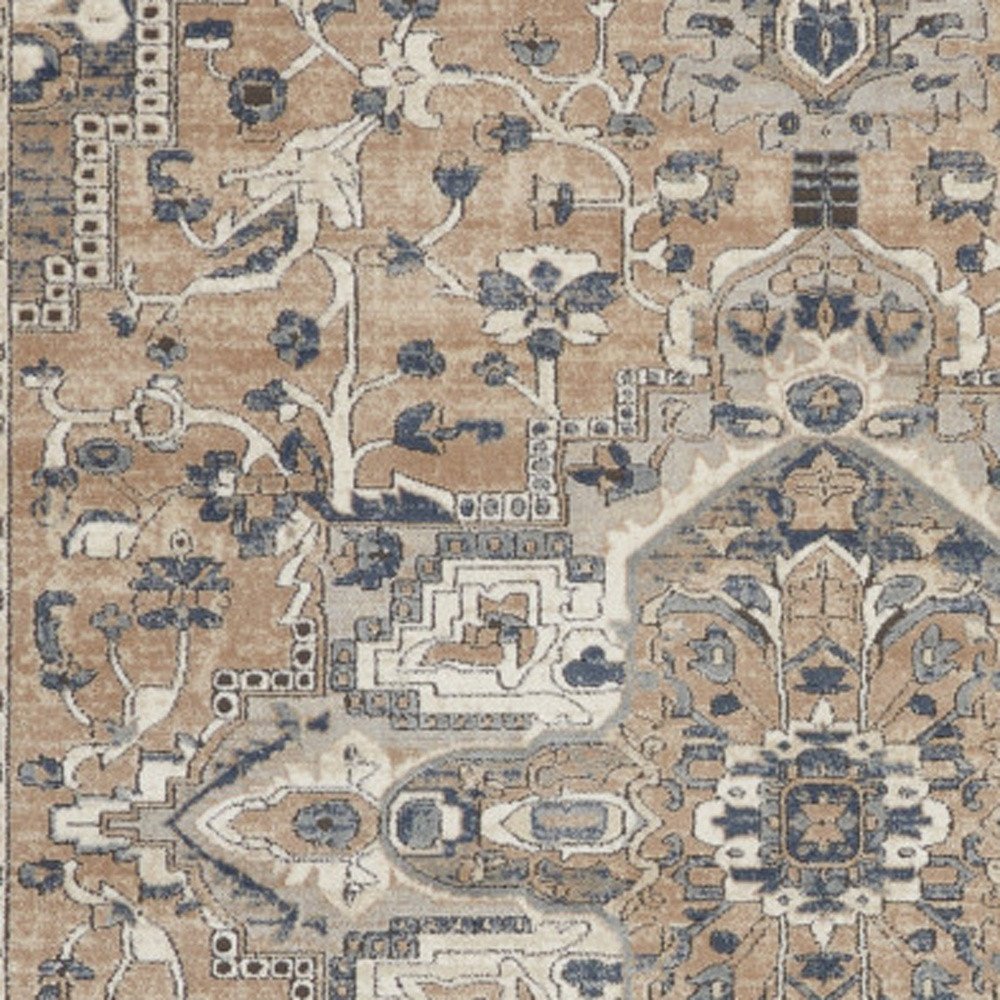 12' X 15' Beige and Gray Medallion Power Loom Distressed Area Rug