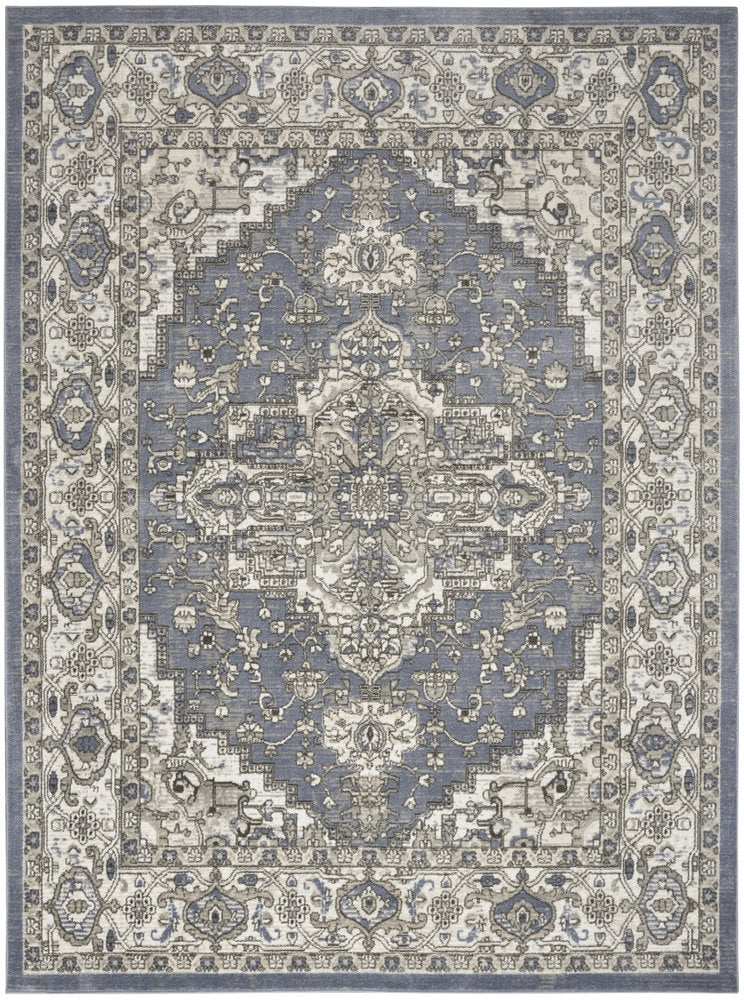4' X 6' Blue And Ivory Medallion Distressed Area Rug