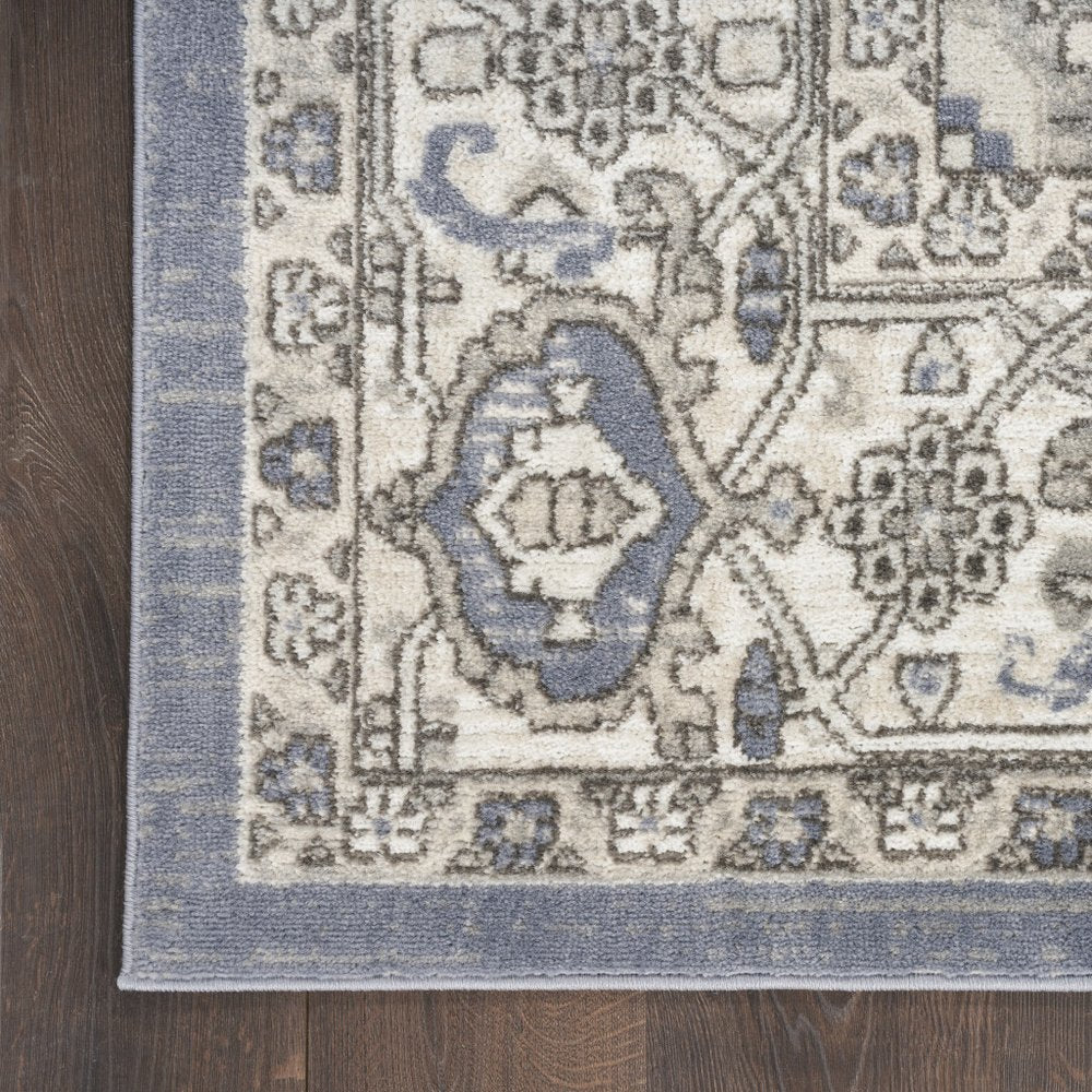 4' X 6' Blue And Ivory Medallion Distressed Area Rug