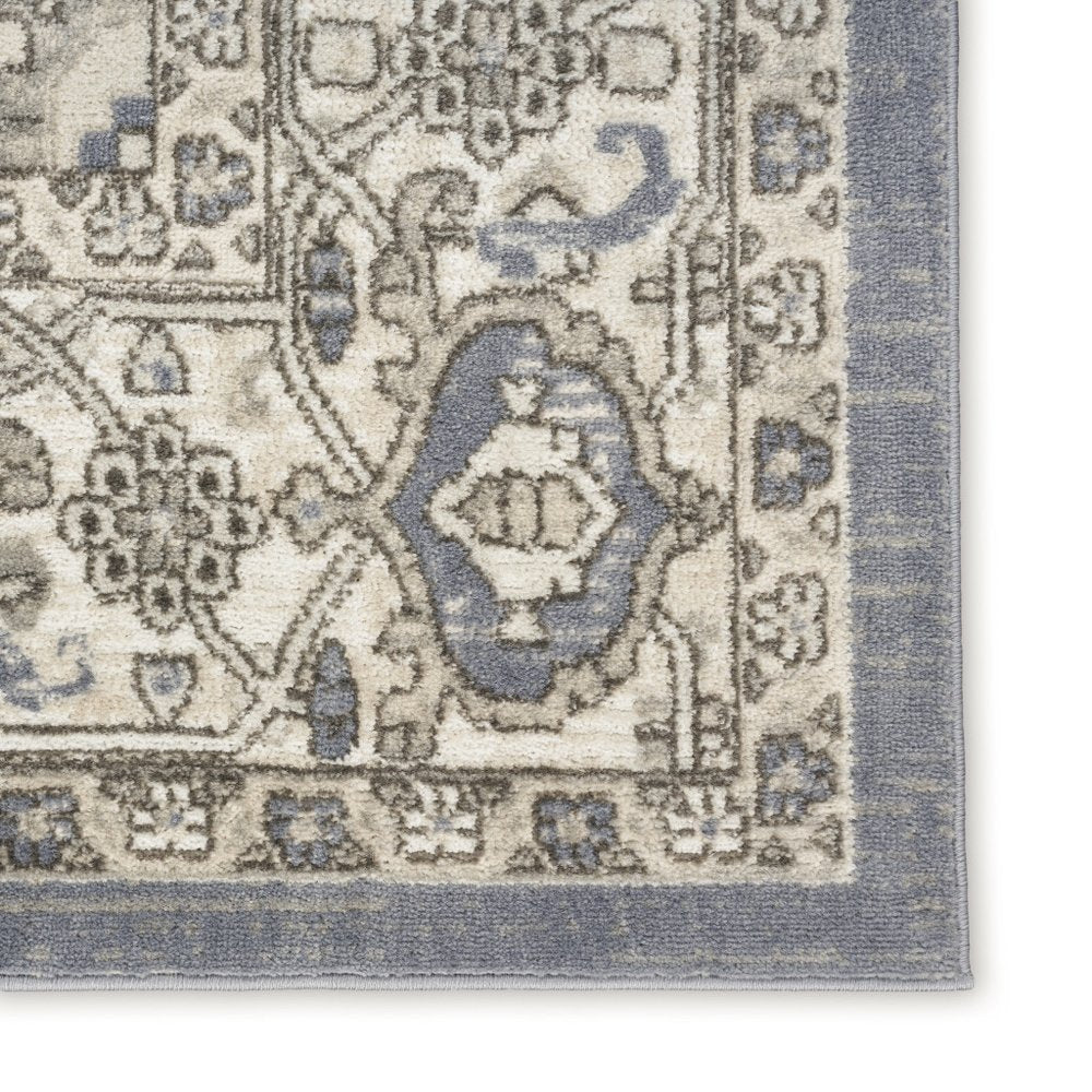 8' Blue And Ivory Medallion Distressed Runner Rug