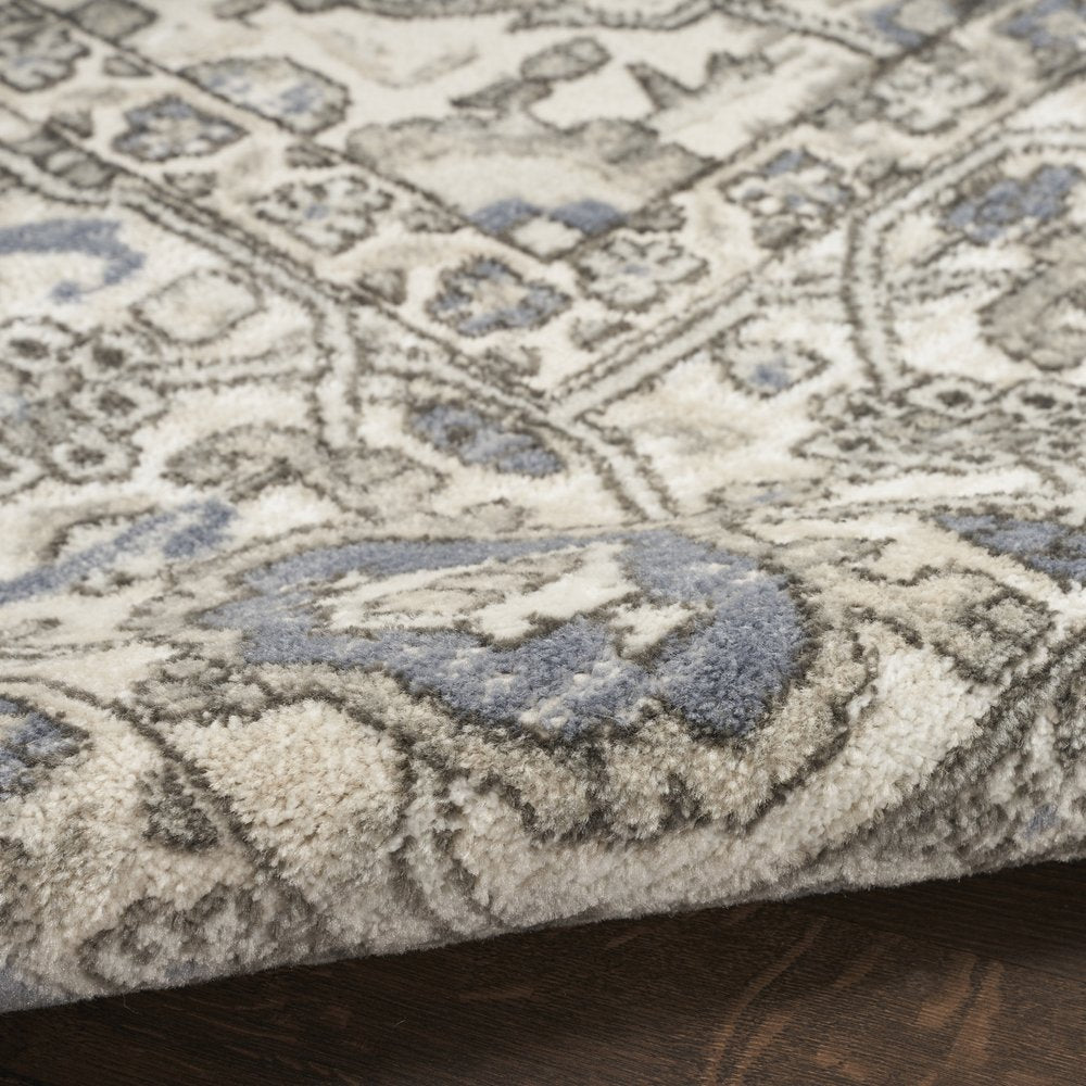 8' Blue And Ivory Medallion Distressed Runner Rug