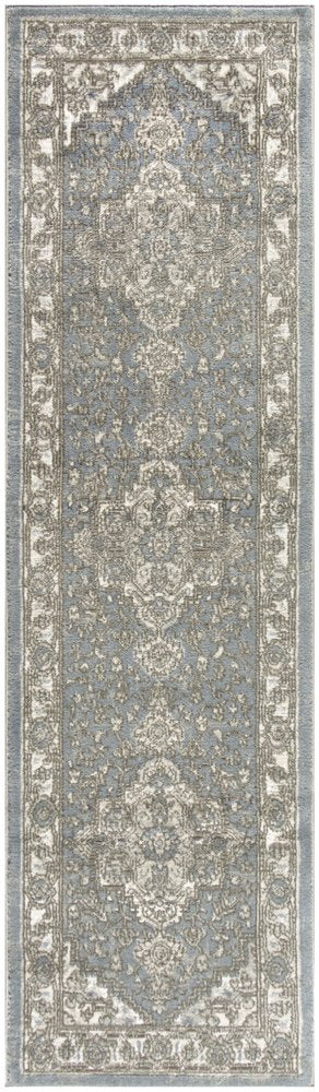 8' Blue And Ivory Medallion Distressed Runner Rug