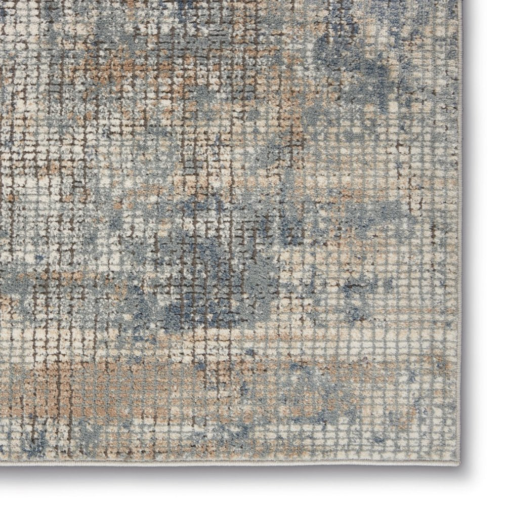 10' Beige And Blue Abstract Distressed Runner Rug